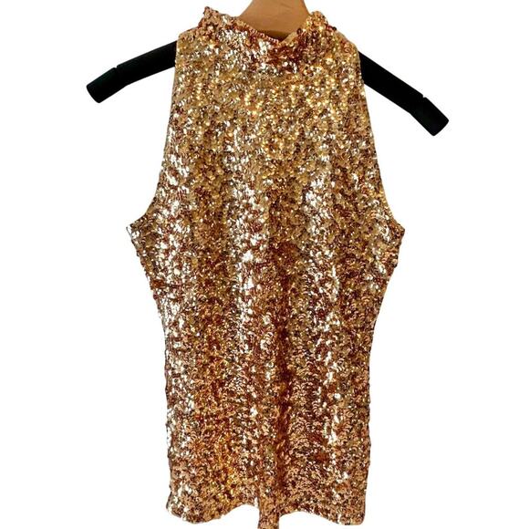 Vintage Sequin Bling Glam Mock Neck Sleeveless Top Small Medium - Picture 3 of 6